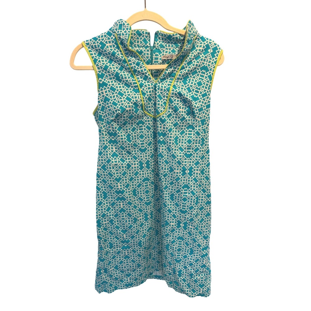 Eliza J Sleeveless Geometric Print Mandarin‎ Collar Sheath Dress Size 10 Preppy